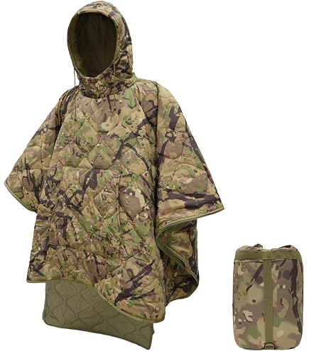 Amazon.com: Tongcamo Poncho Liner Hoodie with Pocket Insulated